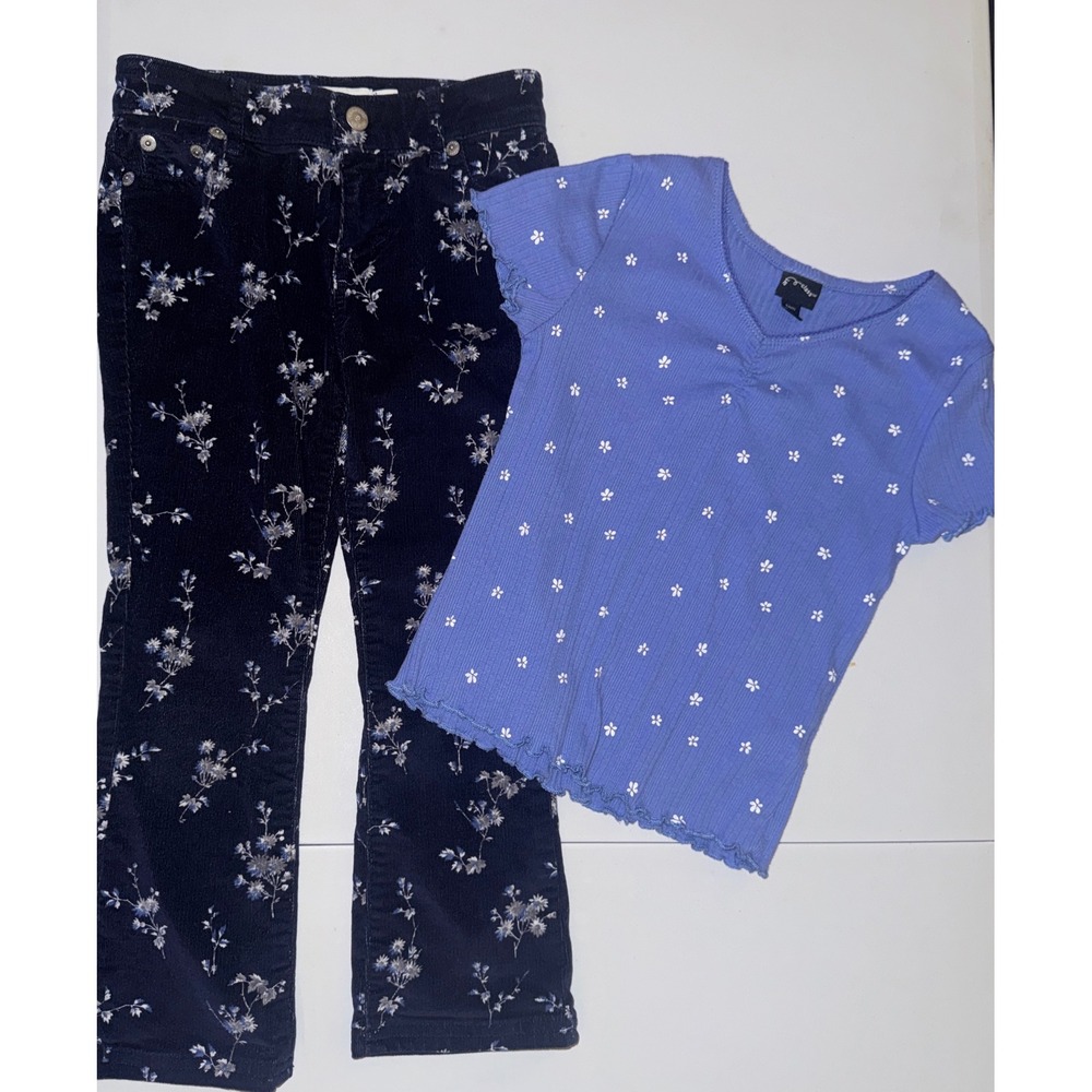 Vineyard Vines & Art Class Girls Outfit Set Size 6 Navy Corduroy Floral Blue Tee
